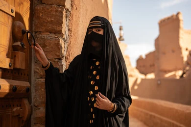 Saudi Woman in Traditional Dress at Heritage Village