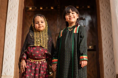 Saudi Girls in Traditional Heritage Clothing