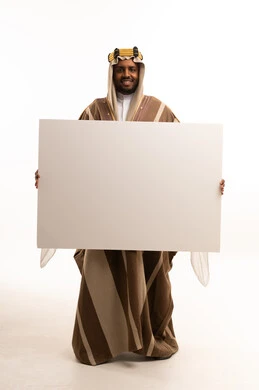 Saudi Man Holding Blank White Board in Studio