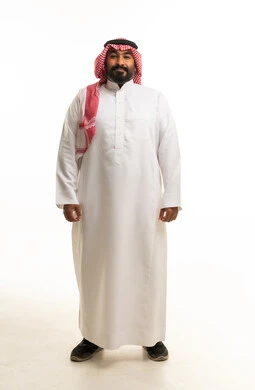 Saudi Man in Traditional White Thobe Studio Portrait