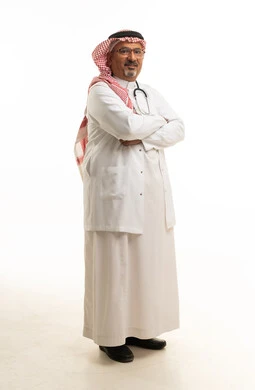 Saudi Male Doctor in Lab Coat with Stethoscope