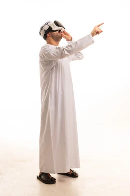 Omani Man Using VR Headset on White Background