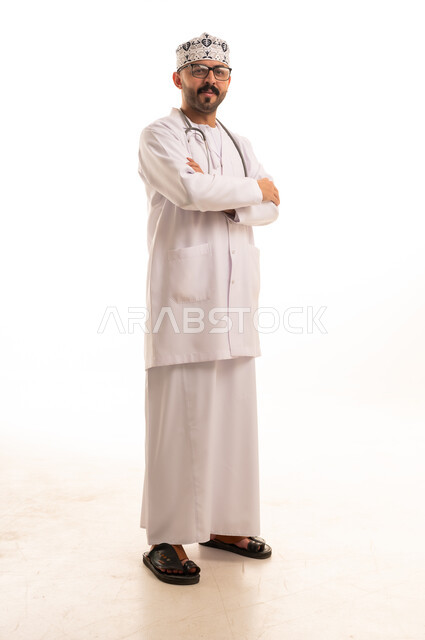 Omani Male Doctor in White Lab Coat