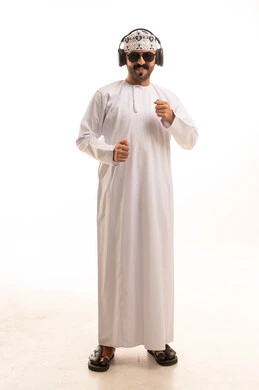 Omani Man with Headphones on White Background