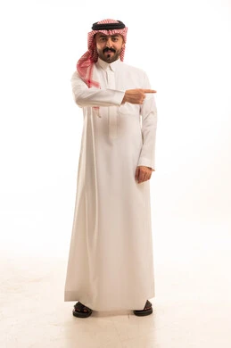 Saudi Man Pointing Aside on White Background