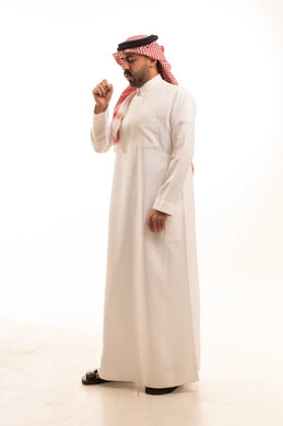 Saudi Man Coughing in Traditional Attire White Background