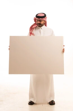 Saudi Man Holding Blank White Board in Studio
