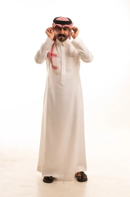 Saudi Man in Traditional Thobe and Shemagh Studio Shot