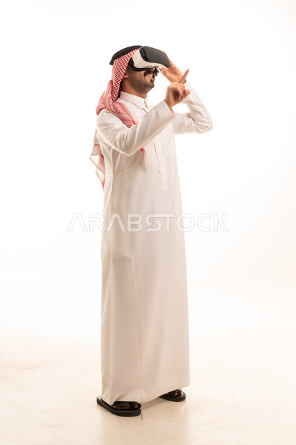 Saudi Man Using Virtual Reality Headset in Studio