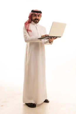 Professional Saudi Man with Laptop on White Background