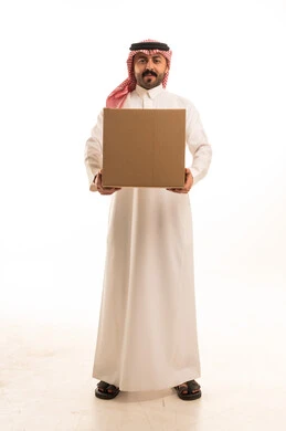Saudi Man with Delivery Box on White Background