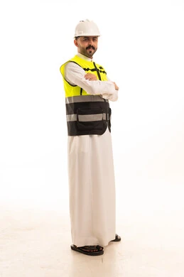 Saudi Engineer in White Thobe and Safety Vest