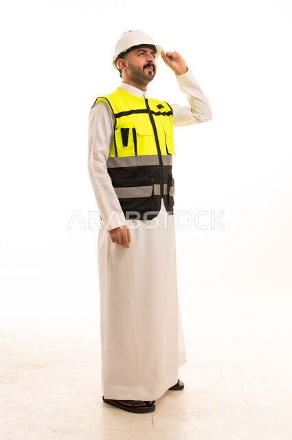 Saudi Engineer in Safety Gear on White Background