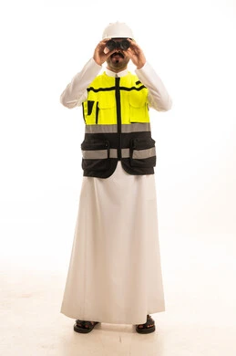 Saudi Engineer with Binoculars in Safety Gear