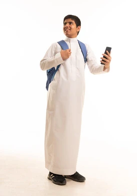 Saudi Male Student with Backpack and Smartphone