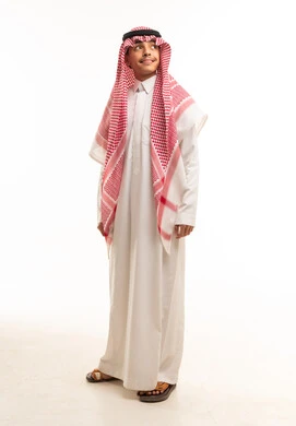 Saudi Boy in Traditional Dress on White Background