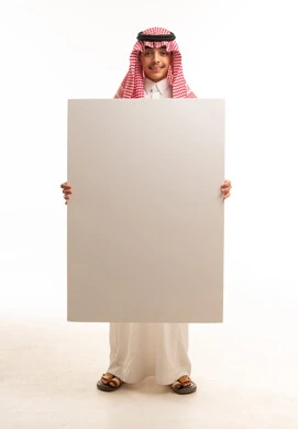 Saudi Youth Holding Blank White Board in Studio