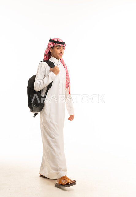 Saudi Male Student Walking With Backpack