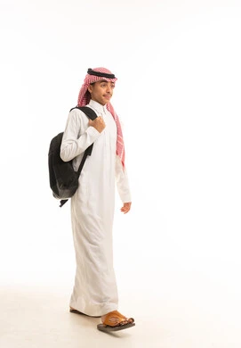 Saudi Male Student Walking With Backpack
