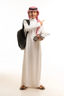 Saudi Male Student Pointing Holding School Books