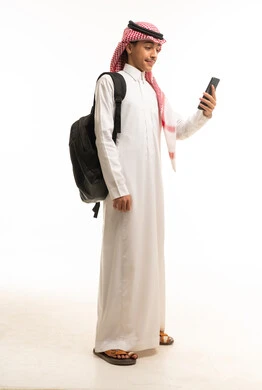 Saudi Student with Smartphone and Backpack