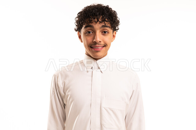 Young Saudi Man in White Thobe Portrait