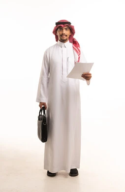 Saudi Businessman Holding Briefcase on White Background