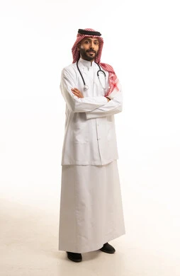 Saudi Male Doctor with Stethoscope on White Background