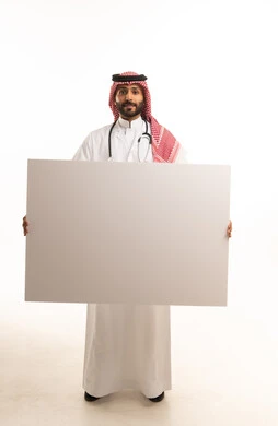 Saudi Male Doctor Holding Blank White Board in Studio