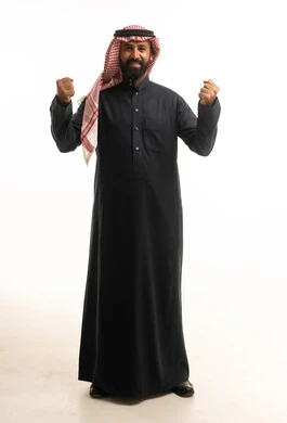 Saudi Man in Black Thobe Celebrating Victory
