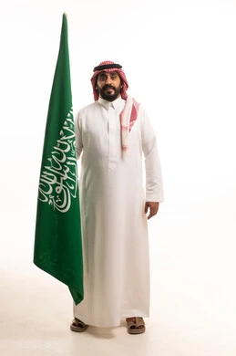 Saudi Man Holding Flag on White Background