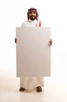 Saudi Man Holding Blank White Board Studio Portrait
