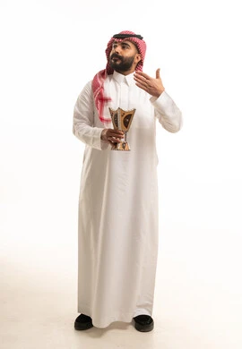 Saudi Man Holding Traditional Incense Burner on White