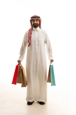 Saudi Man with Shopping Bags on White Background