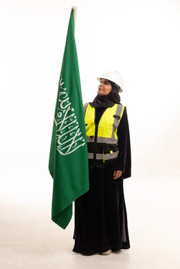 Saudi Female Engineer with National Flag in Studio