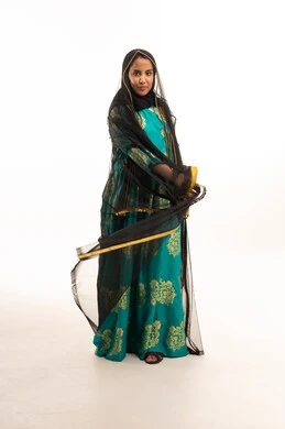 Saudi Woman in Traditional Green Thobe Nashal