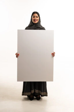 Saudi Woman Holding Blank Advertising Board