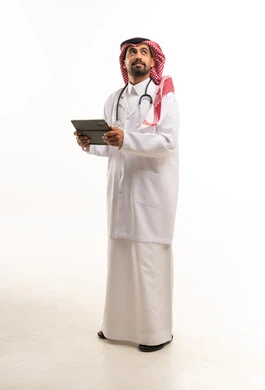 Saudi Male Doctor with Tablet in Studio