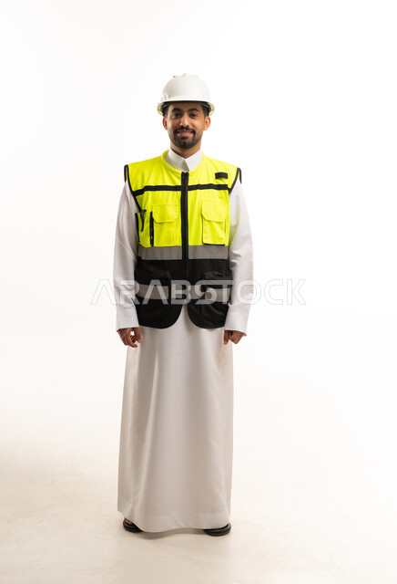 Saudi Male Engineer in Thobe and Safety Gear