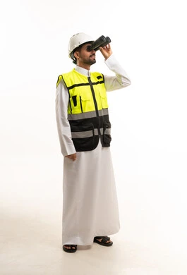 Saudi Engineer in Thobe Looking Through Binoculars