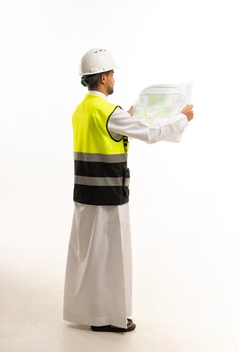 Saudi Engineer with Blueprint on White Background