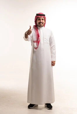 Saudi Man in Traditional Thobe Giving Thumbs Up Portrait