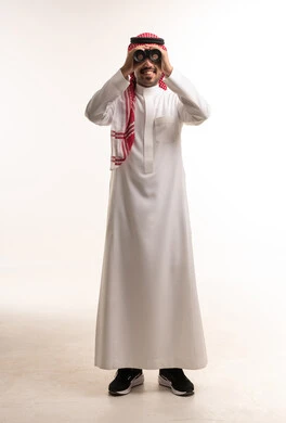 Saudi Man with Binoculars on White Background