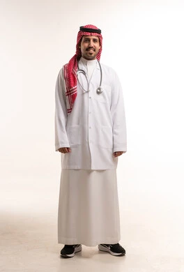 Saudi Male Doctor in Traditional Attire and Lab Coat