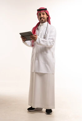 Saudi Male Physician Holding Digital Tablet in Studio