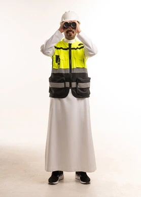 Saudi Engineer with Binoculars and Safety Gear