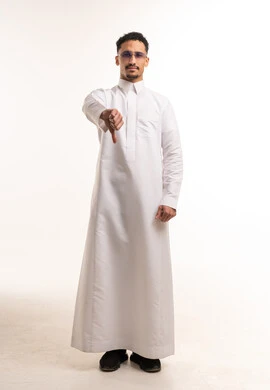 Saudi Man in White Thobe Thumbs Down Gesture