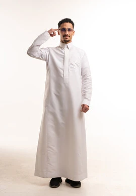 Saudi Man in White Thobe Pointing at Head Studio Shot