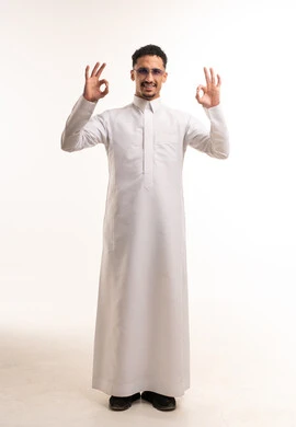 Saudi Man in White Thobe Making OK Gesture