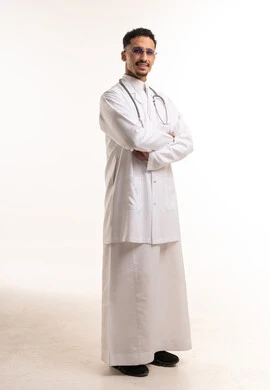 Saudi Male Doctor in Lab Coat on White Background